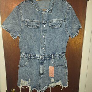 Jean button up romper Sz 14